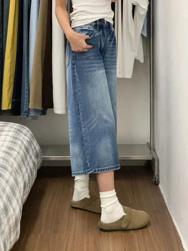 Retro Blue Wide Leg Seven-Foot Denim Jeans Women's plus Size Summer High Waist Loose Slimming Straight Tube Pants
Retro Blue Wide Leg Seven-Foot Denim Jeans Women's plus Size Summer High Waist Loose Slimming Straight Tube Pants