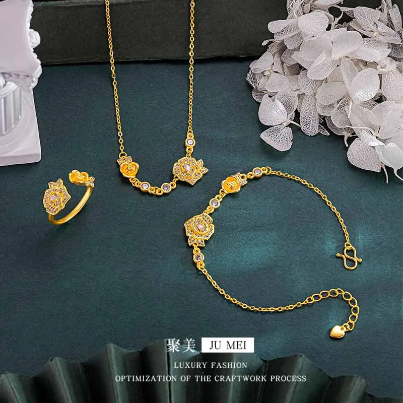 Luxury 24K 9999 Pure Gold real gold Gold shop with double rose women's necklace bracelet suit
Luxury 24K 9999 Pure Gold real gold Gold shop with double rose women's necklace bracelet suit
