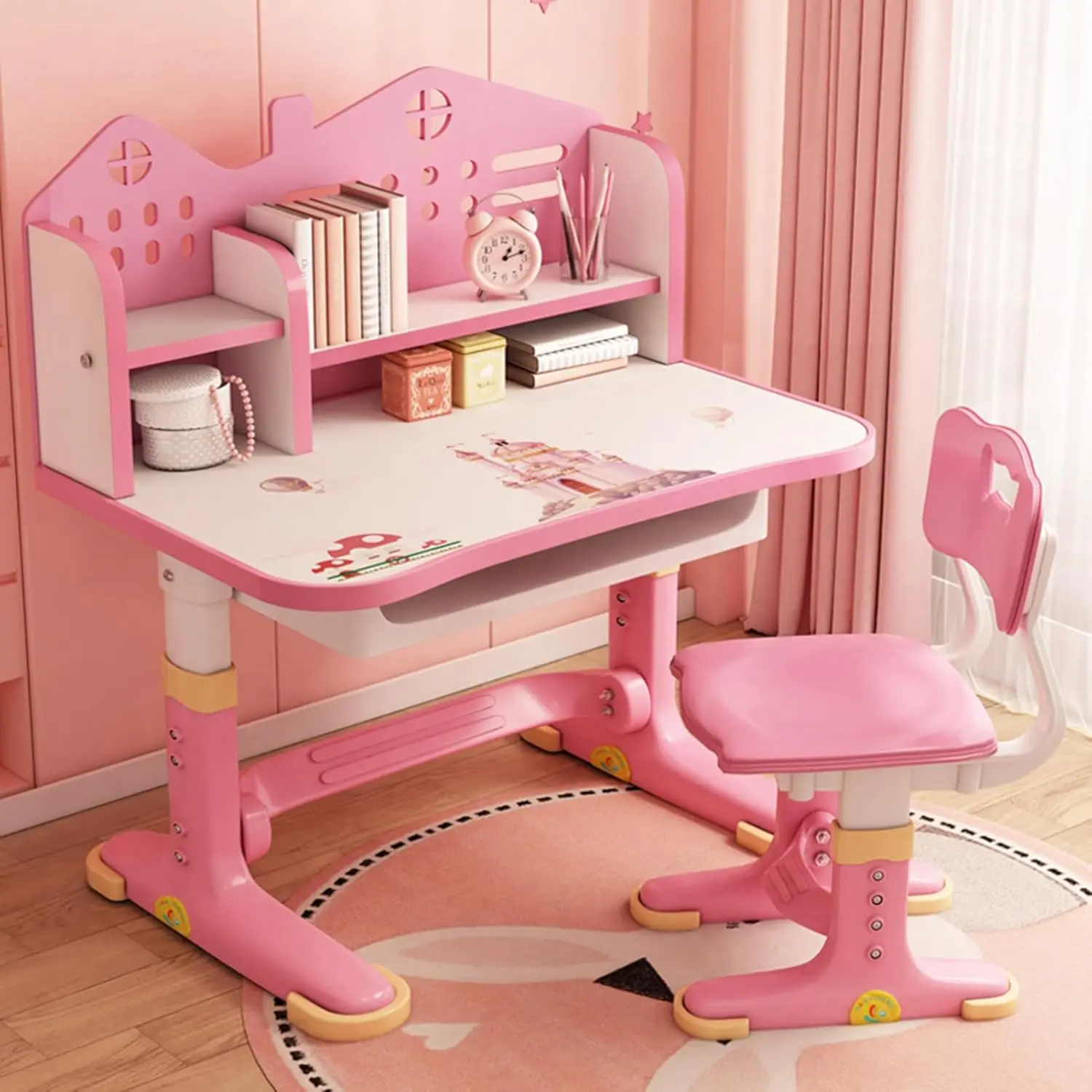 Kids Adjustable Study Desk Chair Set w Storage Drawers Bookshelf Child Toddler Writing Homework Table Little Girl Work
Kids Adjustable Study Desk Chair Set w Storage Drawers Bookshelf Child Toddler Writing Homework Table Little Girl Work