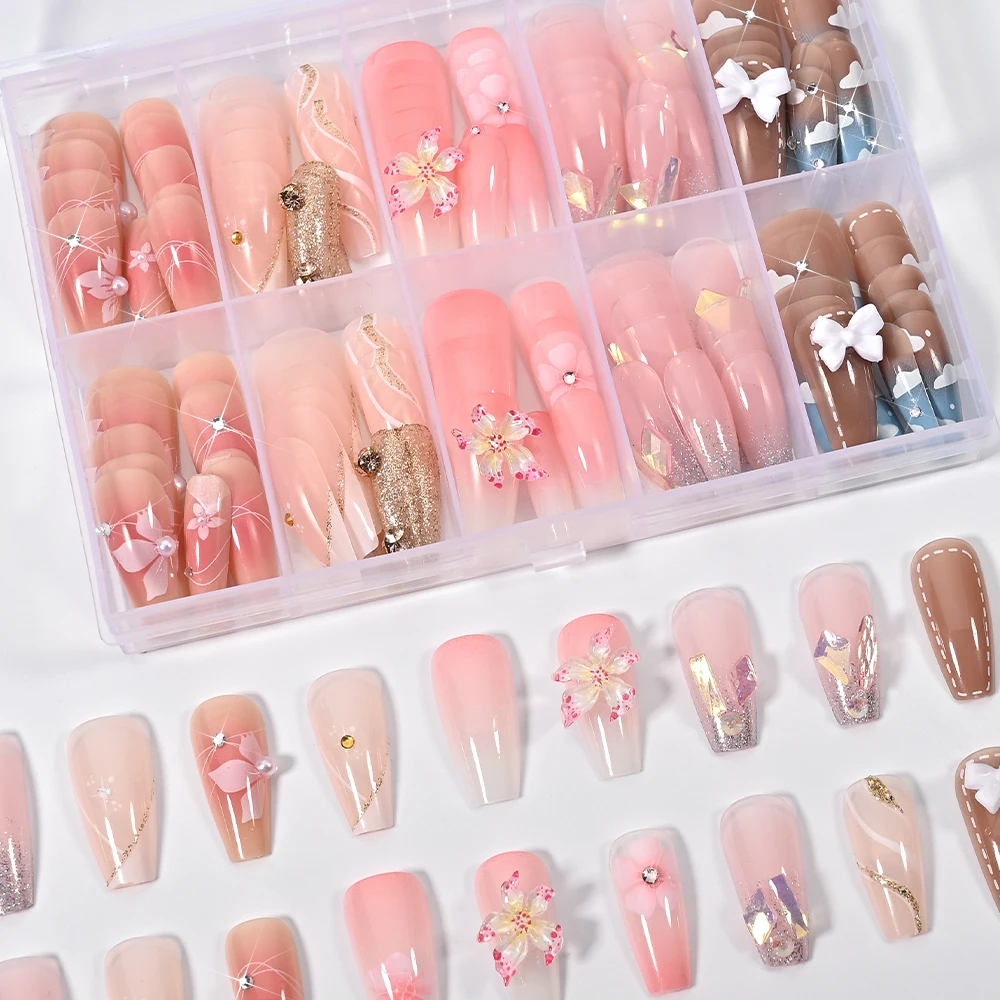120pcs Spring Cherry Blossom Gradient Press On Nails 3D Pink Bow Flower Medium Coffin Fake Nails Full Cover Acrylic Nails Tips
120pcs Spring Cherry Blossom Gradient Press On Nails 3D Pink Bow Flower Medium Coffin Fake Nails Full Cover Acrylic Nails Tips