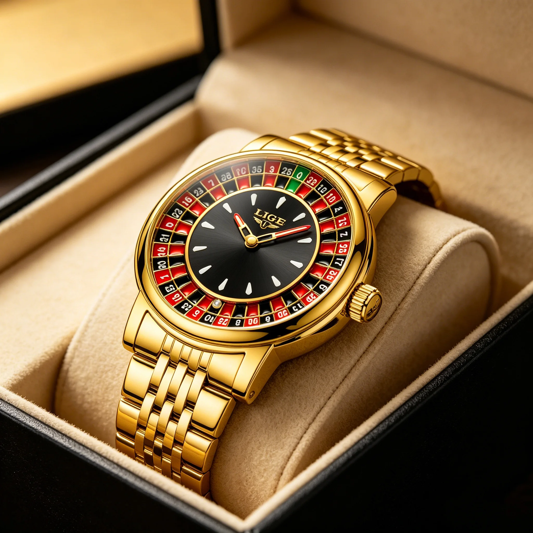 LIGE Creative Luxury Golden Mens Watches Roulette Game Dial Fashion Mens Watch Waterproof Luminous Steel Quartz Wristwatches
LIGE Creative Luxury Golden Mens Watches Roulette Game Dial Fashion Mens Watch Waterproof Luminous Steel Quartz Wristwatches