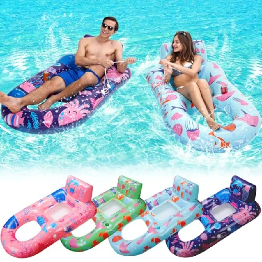 4 Pack Adult Pool Floats, Heavy Duty Inflatable Lounge Float with Cup Holder, Backrest Footrest, Extra Large Rafts for Beach, L
4 Pack Adult Pool Floats, Heavy Duty Inflatable Lounge Float with Cup Holder, Backrest Footrest, Extra Large Rafts for Beach, L