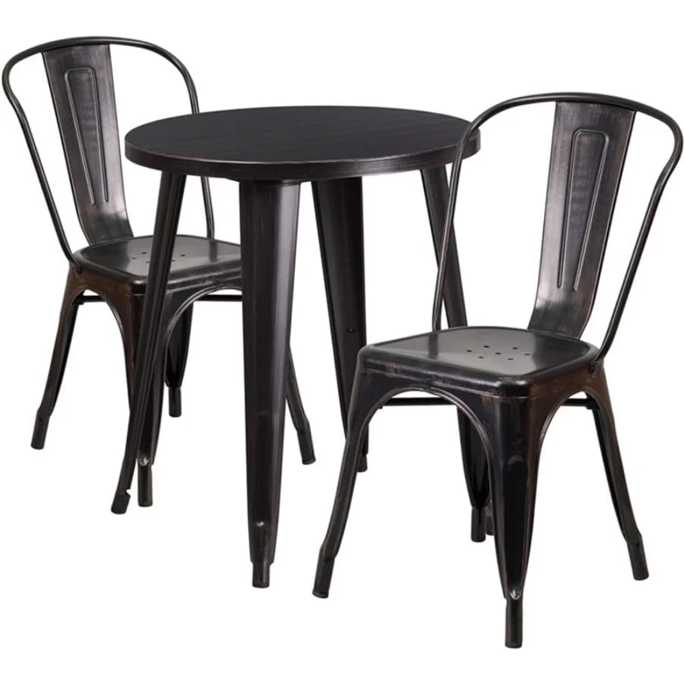 Commercial Grade 24" Round Black-Antique Gold Metal Indoor-Outdoor Table Set with 2 Cafe Chairs
Commercial Grade 24" Round Black-Antique Gold Metal Indoor-Outdoor Table Set with 2 Cafe Chairs