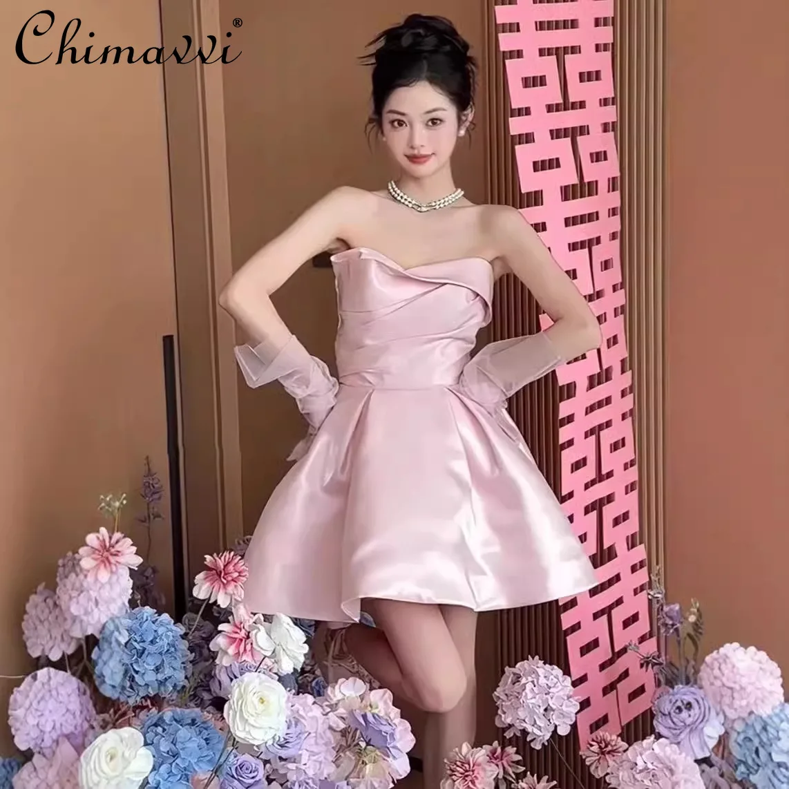 Французское элегантное светское милое розовое платье на день рождения без рукавов с открытыми плечами и высокой талией трапециевидной формы для помолвки, короткое женское платье
Французское элегантное светское милое розовое платье на день рождения без рукавов с открытыми плечами и высокой талией трапециевидной формы для помолвки, короткое женское платье