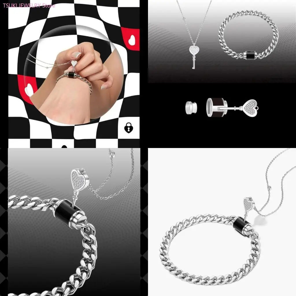 62KE 2pcs Fashion Lock Charm Bracelet Metal Chain Bangle Stainless Steel Heart Pendant Necklace Couple Matching Jewelry
62KE 2pcs Fashion Lock Charm Bracelet Metal Chain Bangle Stainless Steel Heart Pendant Necklace Couple Matching Jewelry