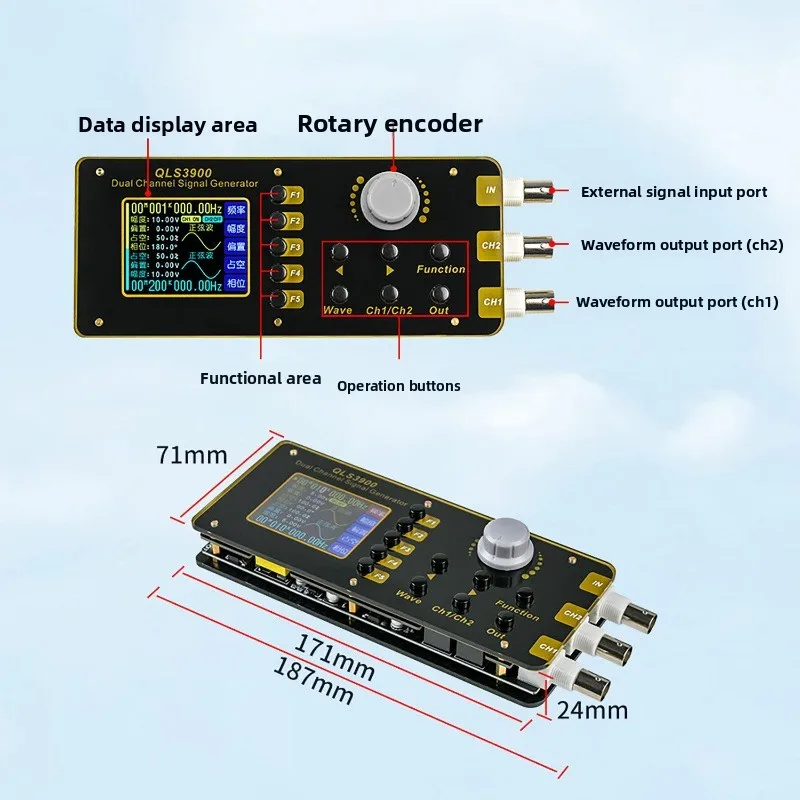 Multifunctional Digital Signal Generator Dual Channel DDS Function Waveform Sine Wave Pulse Duty Cycle Frequency
Multifunctional Digital Signal Generator Dual Channel DDS Function Waveform Sine Wave Pulse Duty Cycle Frequency