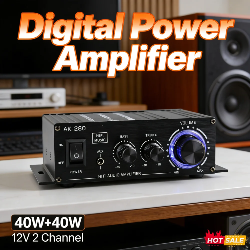 AK-280 Усилитель мощности звука HiFi Басовый стереоусилитель мощности 12 В 40 Вт + 40 Вт Двухканальный музыкальный плеер Домашний кинотеатр RCA AUX Вход
AK-280 Усилитель мощности звука HiFi Басовый стереоусилитель мощности 12 В 40 Вт + 40 Вт Двухканальный музыкальный плеер Домашний кинотеатр RCA AUX Вход