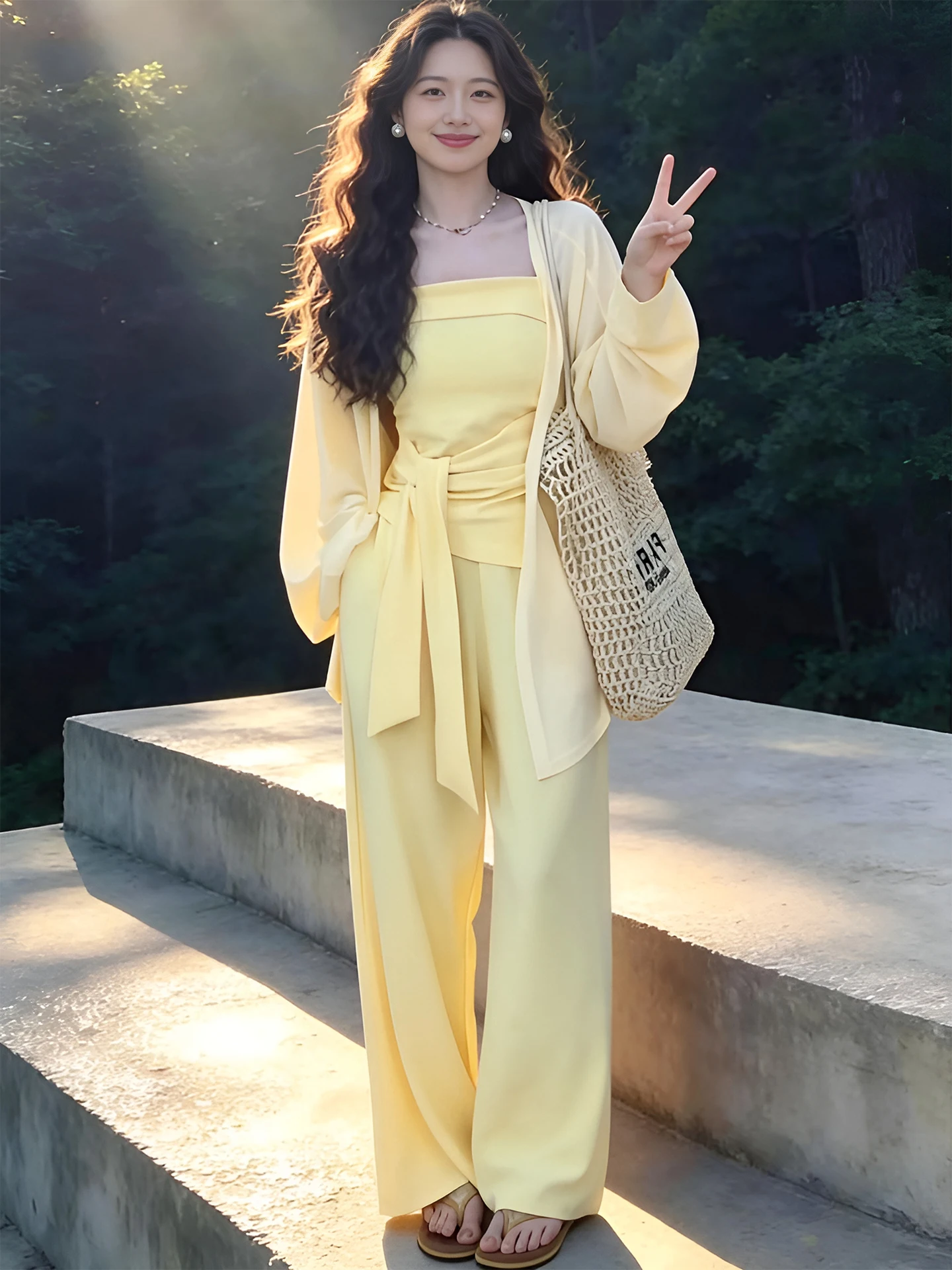 Elegant Summer Three-Piece Set Women's Shirt Sun Protection Wide Leg Pants Chic Casual Fashion Outfit High Waist T-Shirt
Elegant Summer Three-Piece Set Women's Shirt Sun Protection Wide Leg Pants Chic Casual Fashion Outfit High Waist T-Shirt