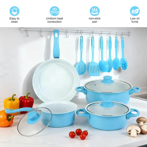 12-Piece Non-Stick Cookware Set Milk Pot Maifan Stone Frying Pan with Lid Pan Kitchen Cooking Set for frying, boiling, sauteing