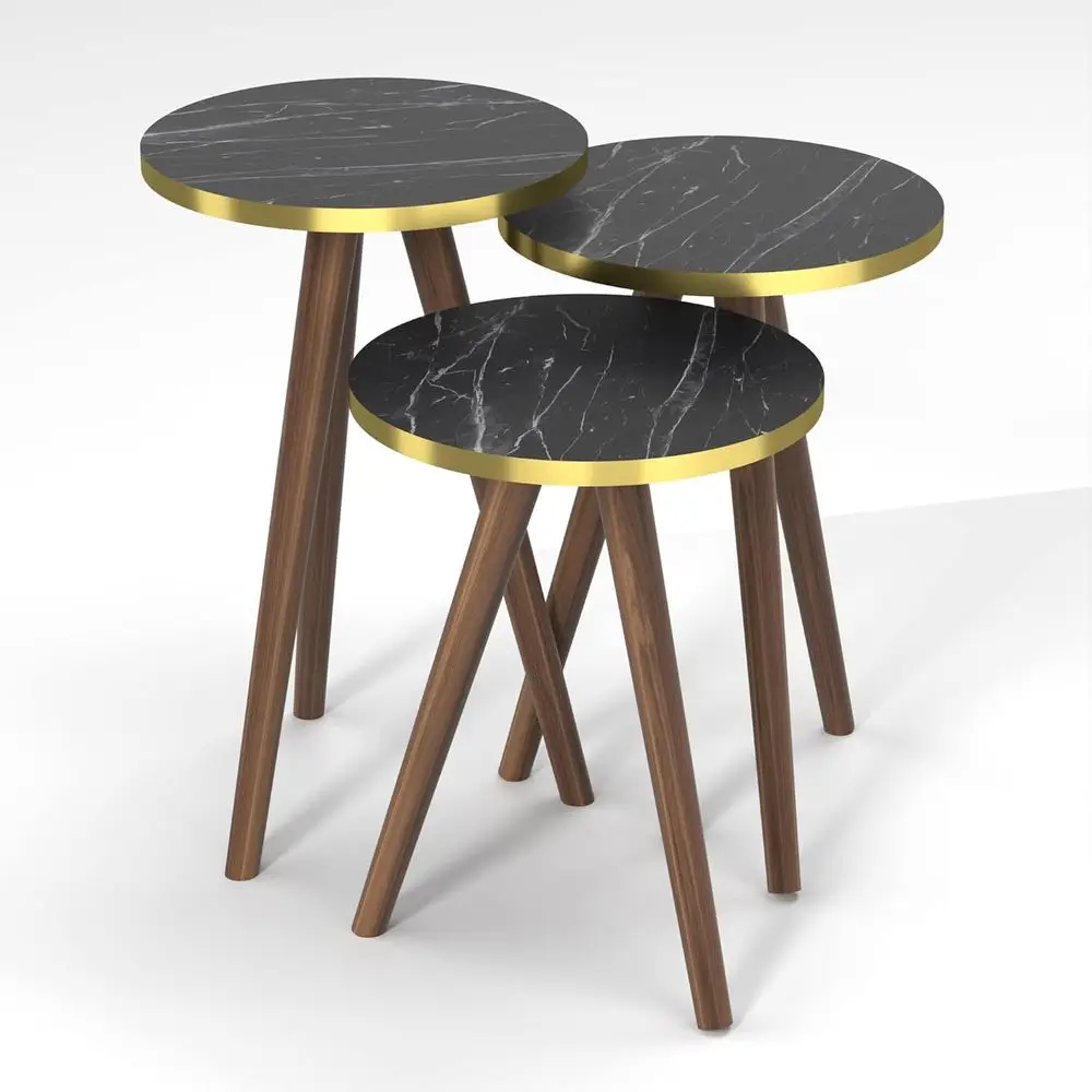 3-Piece Wooden Nesting Tables with Black Marble Look and Gold Accents
3-Piece Wooden Nesting Tables with Black Marble Look and Gold Accents