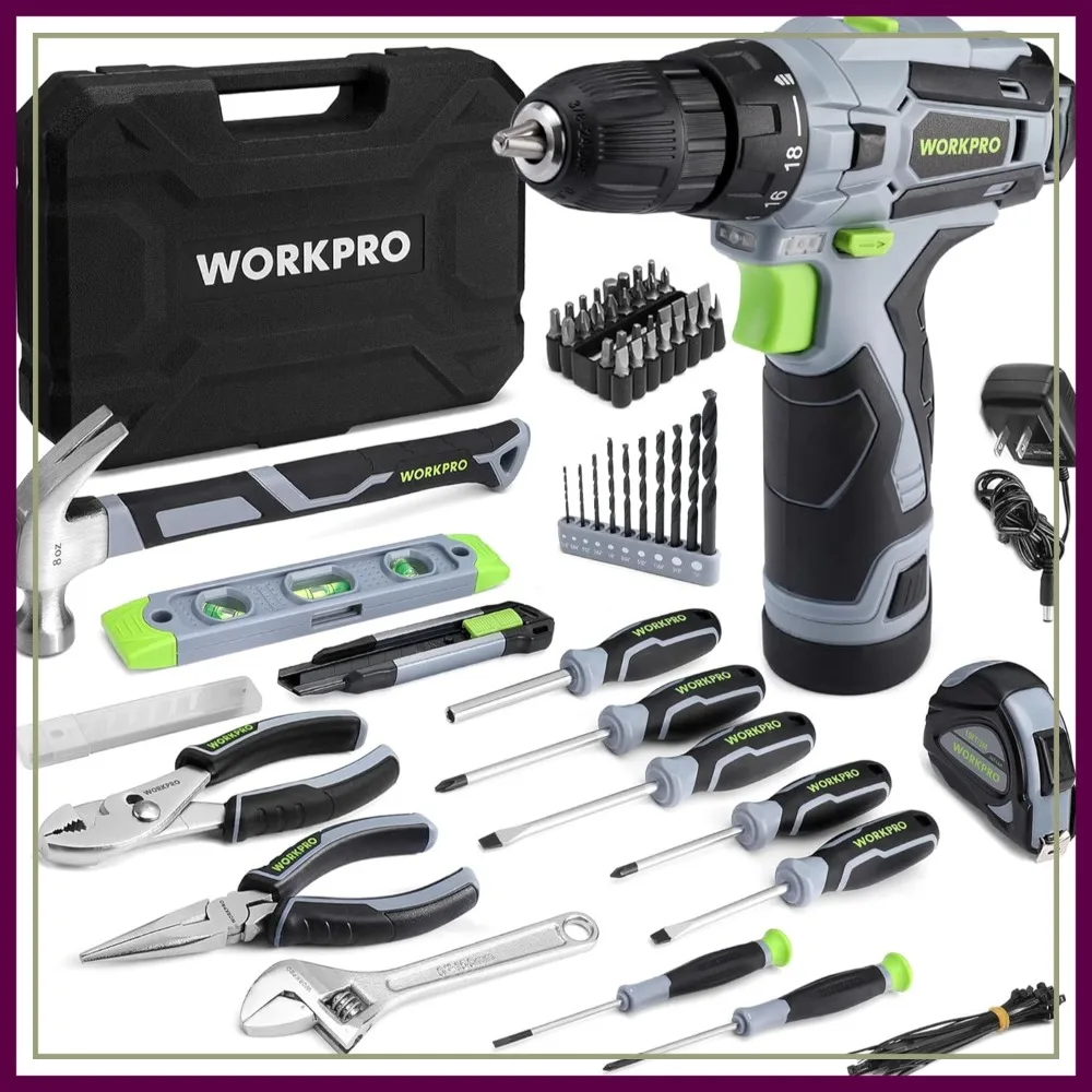 108PCS Home Tool Kit with 12V Cordless Drill, Power Tool Set with Battery Screwdriver and Tool Box
108PCS Home Tool Kit with 12V Cordless Drill, Power Tool Set with Battery Screwdriver and Tool Box