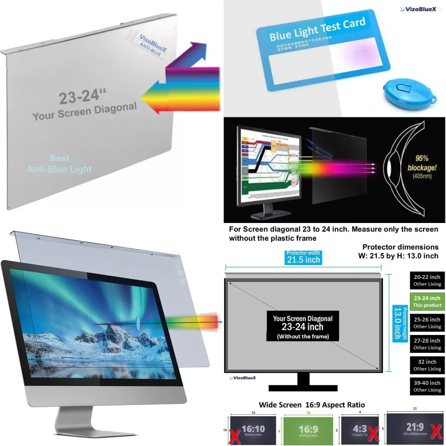 23-24 inch Anti-Blue Light Filter for Computer Monitor. Screen Protector Panel 21.5” x13.0 Blocks Blue Light for LCD TV PC iMac 24 Retina
23-24 inch Anti-Blue Light Filter for Computer Monitor. Screen Protector Panel 21.5” x13.0 Blocks Blue Light for LCD TV PC iMac 24 Retina