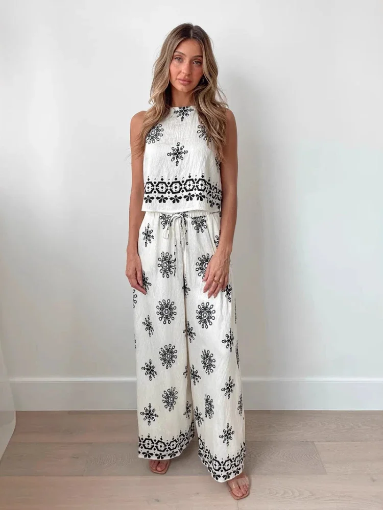 2025 Summer Fashion Casual Women's Set Casual Printed Street Style Sleeveless Tank Top Waist Wide Leg Pants Two Piece Set
2025 Summer Fashion Casual Women's Set Casual Printed Street Style Sleeveless Tank Top Waist Wide Leg Pants Two Piece Set