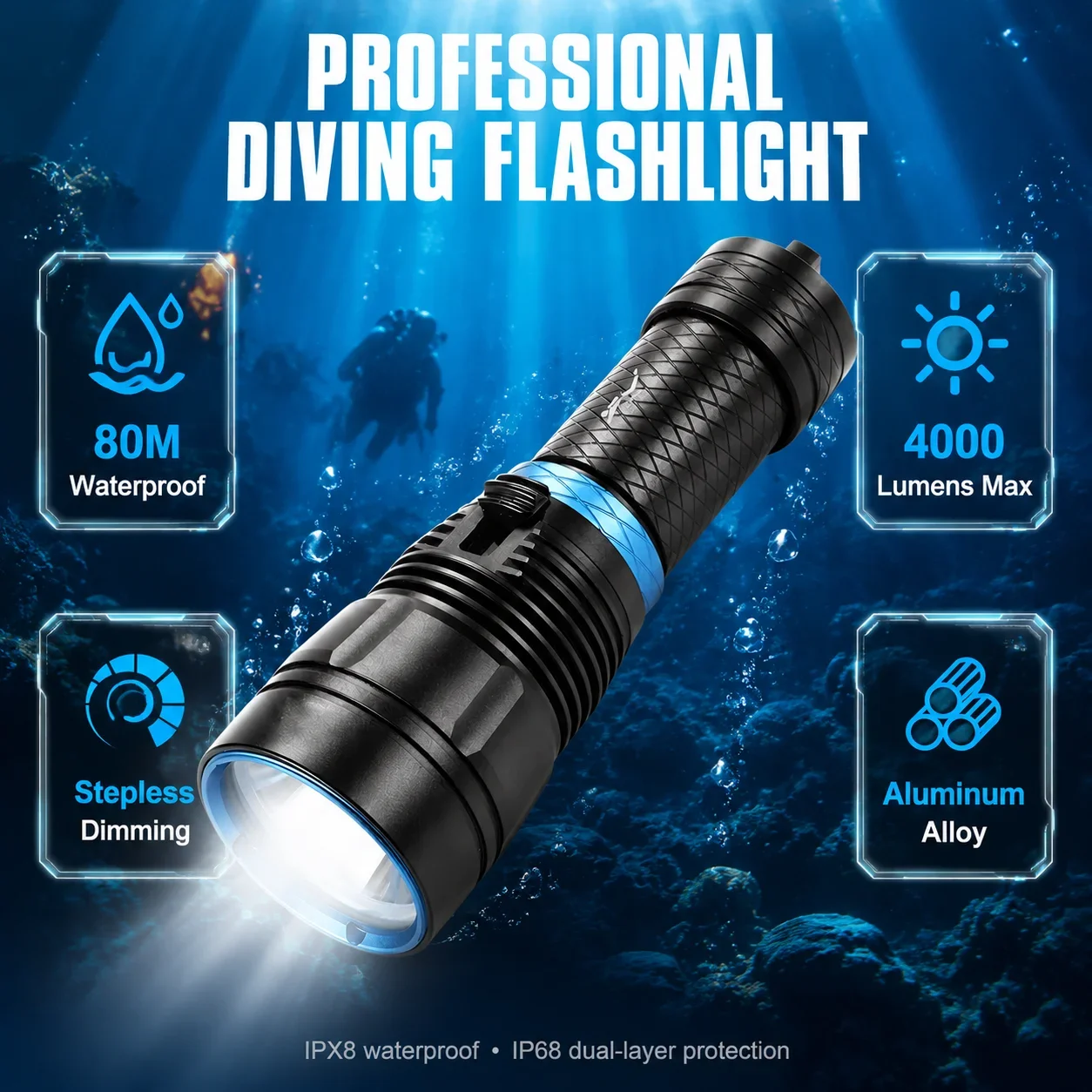 Diving Scuba Flashlight P70 LED Dive Lantern Underwater Magnetic Switch Powerful Torch Waterproof SOS Lights 26650 Lamp Stepless
Diving Scuba Flashlight P70 LED Dive Lantern Underwater Magnetic Switch Powerful Torch Waterproof SOS Lights 26650 Lamp Stepless