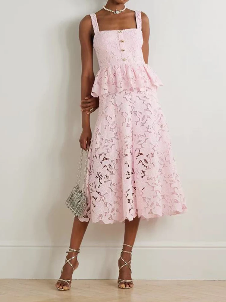 2025 Summer New Fashion Lace Embroidery Cake Strap Dresses Women Single Breasted Ruffle Temperament Party High Waist Robe Ladies
2025 Summer New Fashion Lace Embroidery Cake Strap Dresses Women Single Breasted Ruffle Temperament Party High Waist Robe Ladies