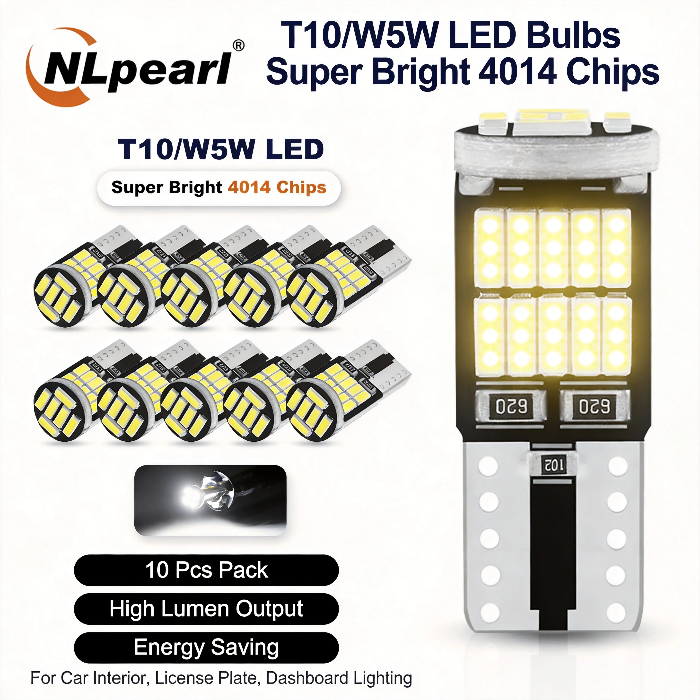 NLpearl 2/10x T10 LED Bulbs Canbus 4014 SMD 6000K - W5W 168 194 5W5 Car Interior Dome Reading License Plate Light
NLpearl 2/10x T10 LED Bulbs Canbus 4014 SMD 6000K - W5W 168 194 5W5 Car Interior Dome Reading License Plate Light