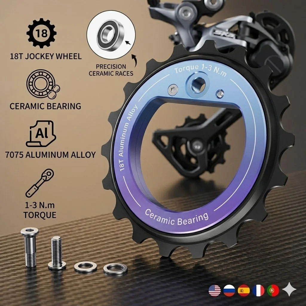 18T Jockey Wheel Ceramic Bearing 7075 Aluminum Alloy Rear Derailleur Pulley For Shimano R8000 R7000 SRAM AXS RED Road Bike Parts
18T Jockey Wheel Ceramic Bearing 7075 Aluminum Alloy Rear Derailleur Pulley For Shimano R8000 R7000 SRAM AXS RED Road Bike Parts
