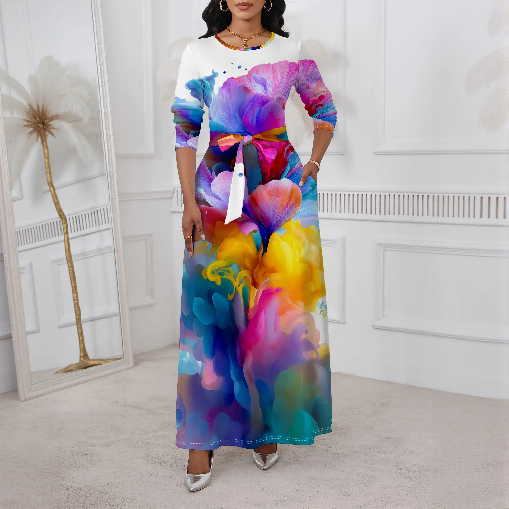 Abstract Ink Bloom Maxi Dress XS-3XL Long Sleeve Belted Crew Neck Style for Art Festival, Gallery Event or Creative Holiday Look
Abstract Ink Bloom Maxi Dress XS-3XL Long Sleeve Belted Crew Neck Style for Art Festival, Gallery Event or Creative Holiday Look