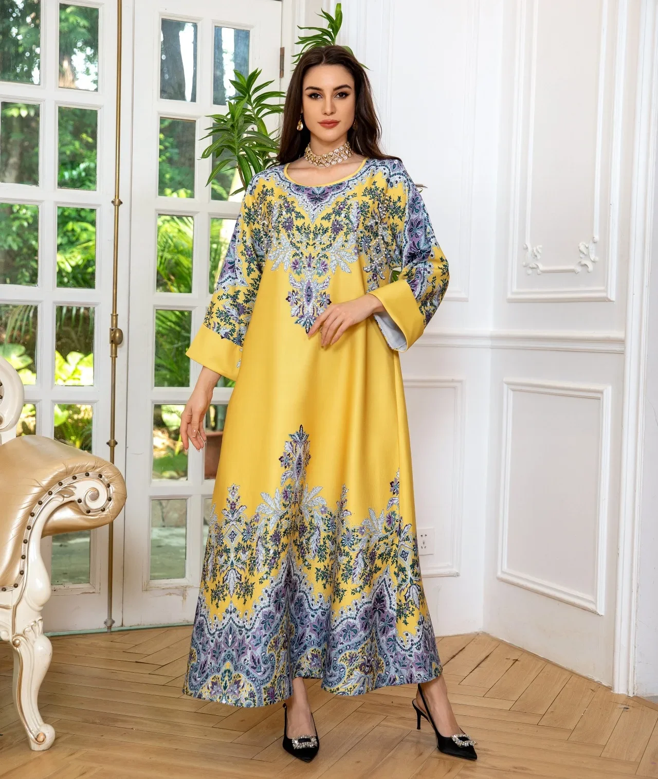 Fashion Muslim Women Pearl Beads Maxi Dress Floral Print Abaya Dubai Kaftan Eid Islam Clothing Robe Femme Musulmane Vestido Gown
Fashion Muslim Women Pearl Beads Maxi Dress Floral Print Abaya Dubai Kaftan Eid Islam Clothing Robe Femme Musulmane Vestido Gown