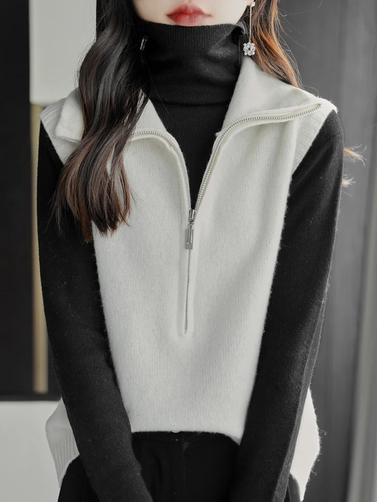 2024 Women Waistcoat With Zipper 100% Merino Wool Sweater Sleeveless Pullover Casual Knitted Vest Korean Fashion Female Tops
2024 Women Waistcoat With Zipper 100% Merino Wool Sweater Sleeveless Pullover Casual Knitted Vest Korean Fashion Female Tops