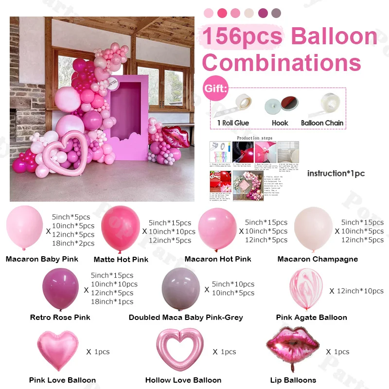 156pcs Pink Balloon Flower Ring Arch Love Foil Balloon Party Background Decoration Valentine's Day Bride Wedding Birthday Party
156pcs Pink Balloon Flower Ring Arch Love Foil Balloon Party Background Decoration Valentine's Day Bride Wedding Birthday Party