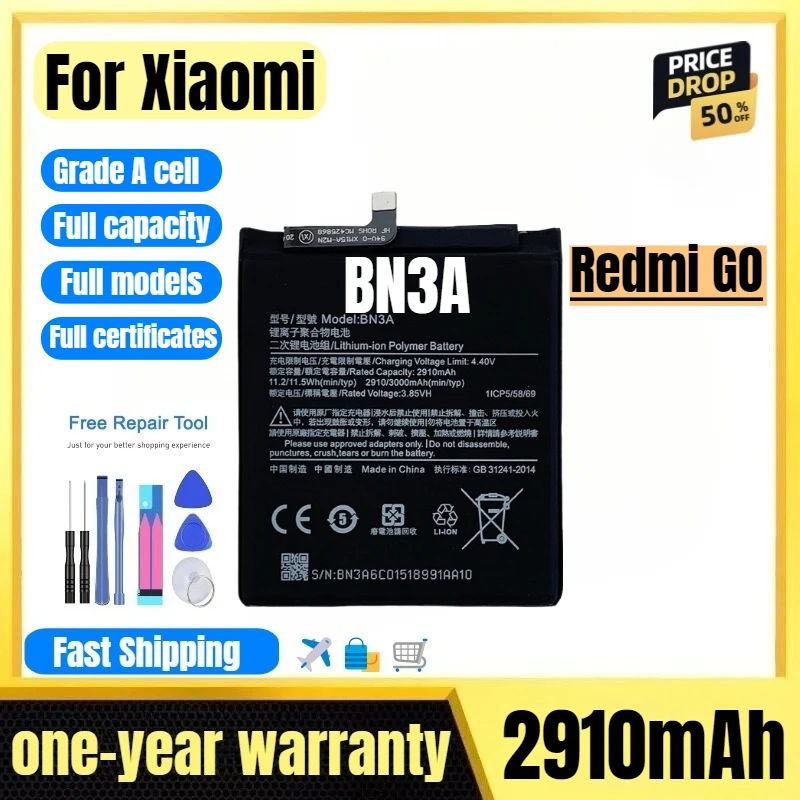 BN3A for Xiaomi Redmi GO Mobile Phone Battery High Quality High Capacity Battery Replacement Bateria Grade A Cell with Tools
BN3A for Xiaomi Redmi GO Mobile Phone Battery High Quality High Capacity Battery Replacement Bateria Grade A Cell with Tools