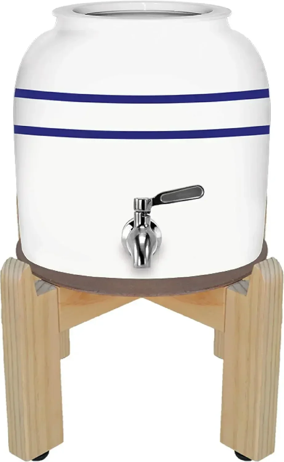 Ceramic Crock Water Dispenser, 8 Inch Wood Stand, Stainless Steel Faucet, Valve, Fits 3 to 5 Gallon Jugs. (Withe Blue Stripe)
Ceramic Crock Water Dispenser, 8 Inch Wood Stand, Stainless Steel Faucet, Valve, Fits 3 to 5 Gallon Jugs. (Withe Blue Stripe)