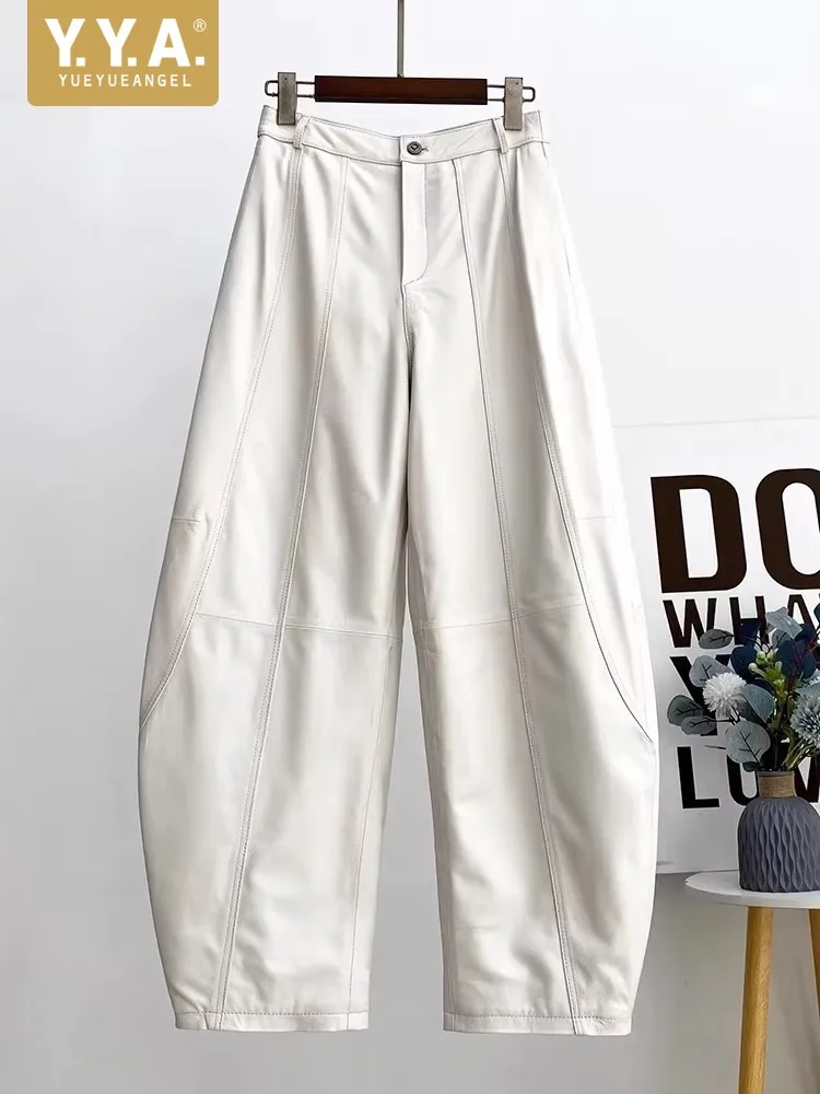 Simple Ladies Button High Quality Elastic Waist Genuine Leather Pants Fashion Solid Color Cowhide Loose Wide Leg Trousers
Simple Ladies Button High Quality Elastic Waist Genuine Leather Pants Fashion Solid Color Cowhide Loose Wide Leg Trousers