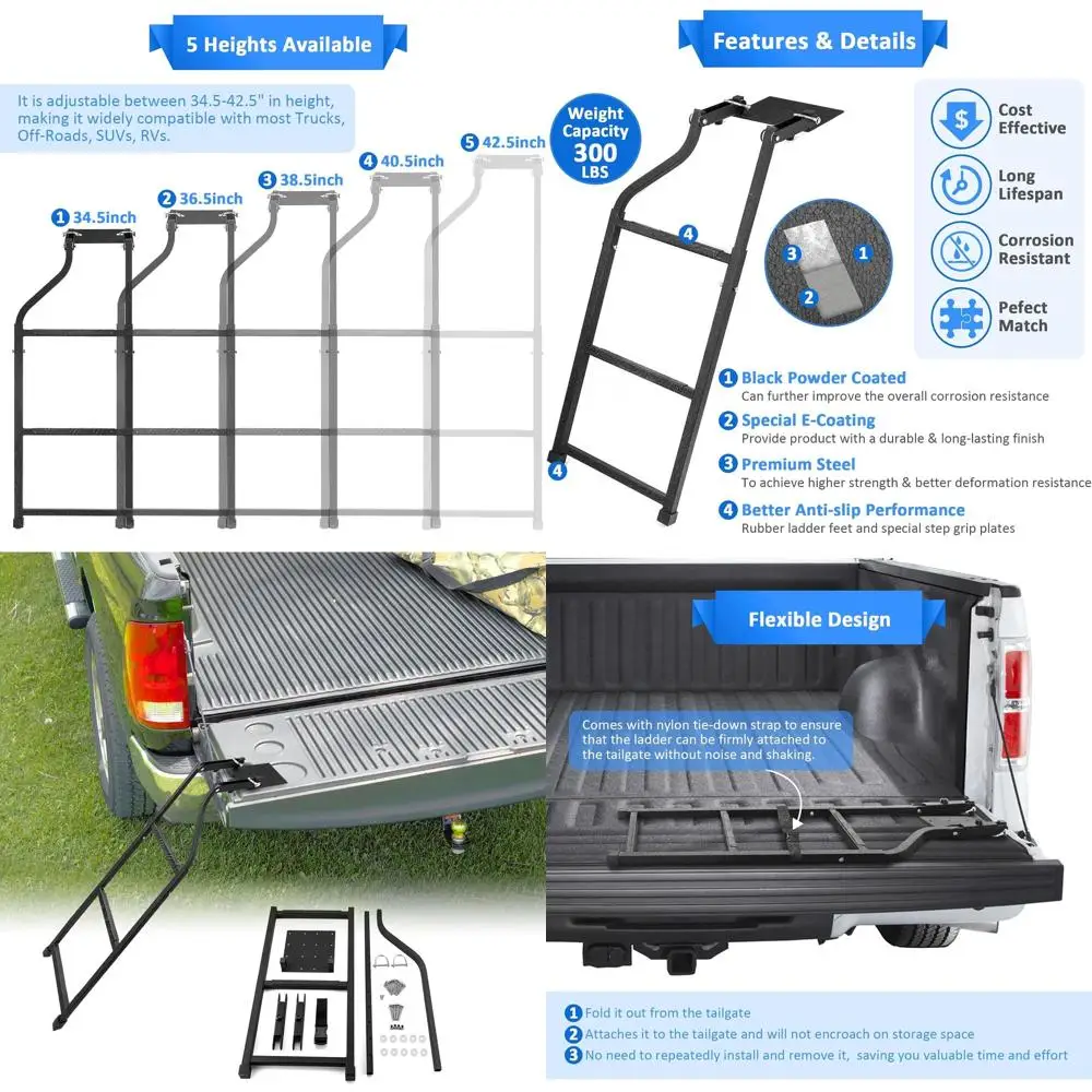 Adjustable Height Folding Ladder Rack for Universal Trucks - 300 lbs Capacity, Easy Install, Durable Steel
Adjustable Height Folding Ladder Rack for Universal Trucks - 300 lbs Capacity, Easy Install, Durable Steel