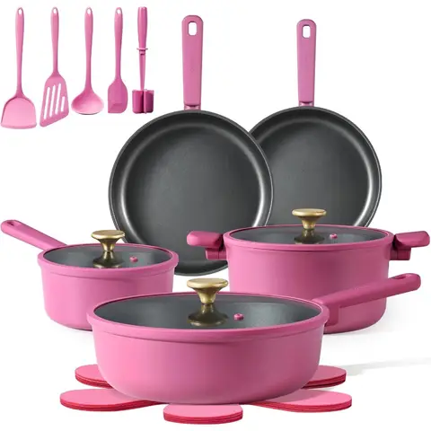 Non Stick Pots and Pans Set Cookware Sets Nonstick Kitchen Cooking Set with StayCool Handles with Silicone Tools and Pot Protec