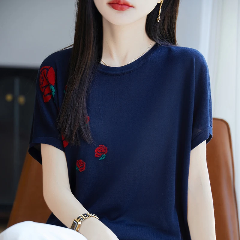 ZOCEPT Ice Silk Thin Embroidered Women's Short Sleeve Round Neck Summer 2025 New Loose T-shirt Fashion Short Top Knitted T-shirt
ZOCEPT Ice Silk Thin Embroidered Women's Short Sleeve Round Neck Summer 2025 New Loose T-shirt Fashion Short Top Knitted T-shirt