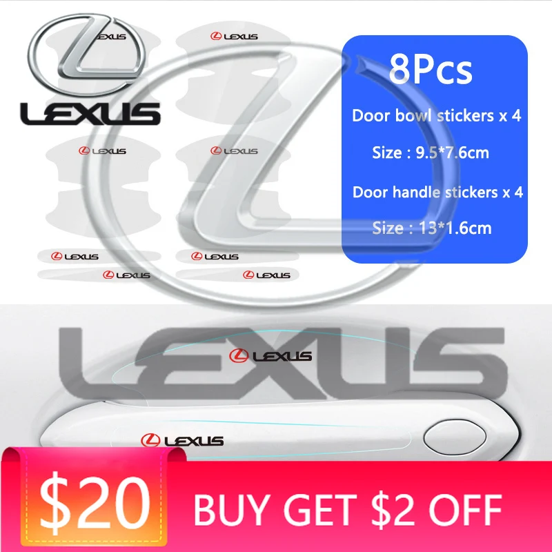 Emblems 8pcs Car Door Handle Stickers Transparent Protector Film For Lexus F SPORT Plug-in Hybrid ES UX 300e GS GX LBX NX RX 350
Emblems 8pcs Car Door Handle Stickers Transparent Protector Film For Lexus F SPORT Plug-in Hybrid ES UX 300e GS GX LBX NX RX 350