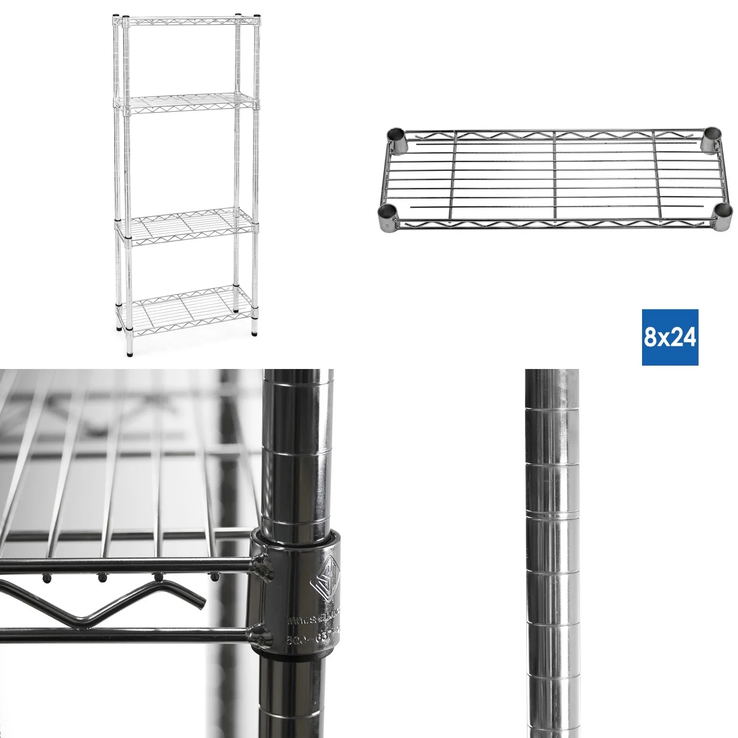 8x24x72 Chrome Wire Shelving 4-Tier 800lbs Capacity Commercial Storage Unit Customized
8x24x72 Chrome Wire Shelving 4-Tier 800lbs Capacity Commercial Storage Unit Customized