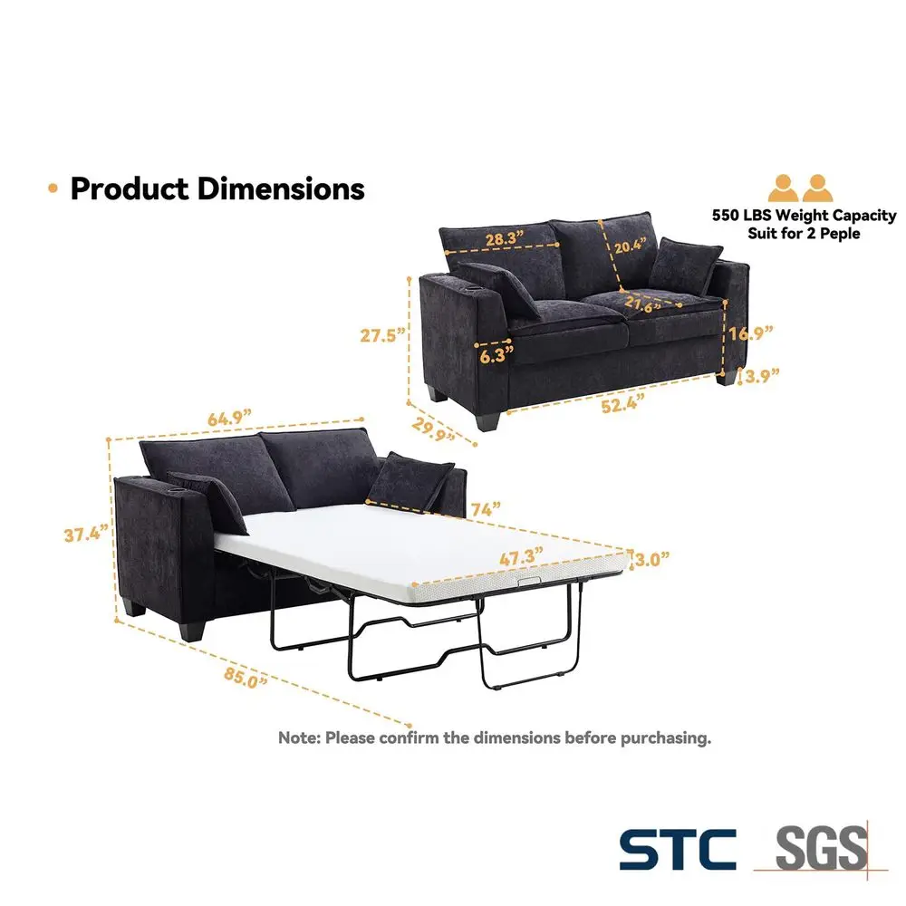 65 Pull Out Sofa Bed, Sleeper Sofa Couch, 2in1 Convertible Chenille Loveseat with USB Charging Ports and Memory Foam Mattress,
65 Pull Out Sofa Bed, Sleeper Sofa Couch, 2in1 Convertible Chenille Loveseat with USB Charging Ports and Memory Foam Mattress,