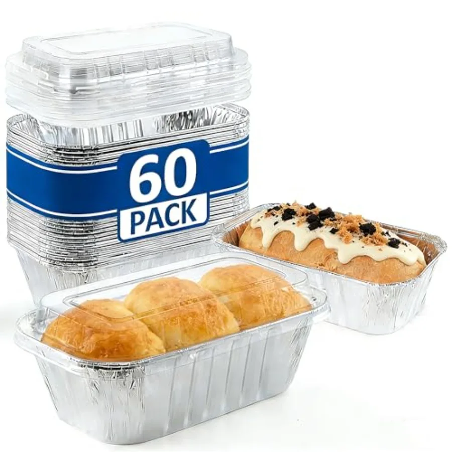 60 Pack 6"x3.5"x2" Disposable Aluminum Loaf Pans with Chear Lids, 1 lb Mini Foil Loaf Pans and Food Containers, Small Aluminum
60 Pack 6"x3.5"x2" Disposable Aluminum Loaf Pans with Chear Lids, 1 lb Mini Foil Loaf Pans and Food Containers, Small Aluminum