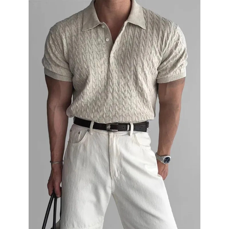 American Style Hard Man Knitted Shirt Muscle Men Slim Fit Elastic Short Sleeve Turn-down Collar Sweatshirt Tight Sleeve
American Style Hard Man Knitted Shirt Muscle Men Slim Fit Elastic Short Sleeve Turn-down Collar Sweatshirt Tight Sleeve