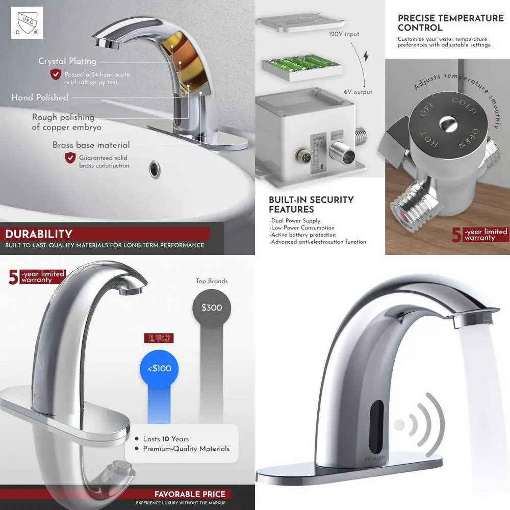 Battery/Plug-in Touchless Infrared Smart Faucet for Commercial Bathrooms, Chrome Finish
Battery/Plug-in Touchless Infrared Smart Faucet for Commercial Bathrooms, Chrome Finish