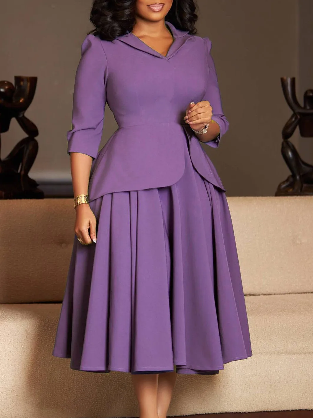 Autumn Women's Clothing Elegant Solid Color Dress Notched Lapel Three Quarter Sleeve High Waist A Line Midi Knit
Autumn Women's Clothing Elegant Solid Color Dress Notched Lapel Three Quarter Sleeve High Waist A Line Midi Knit