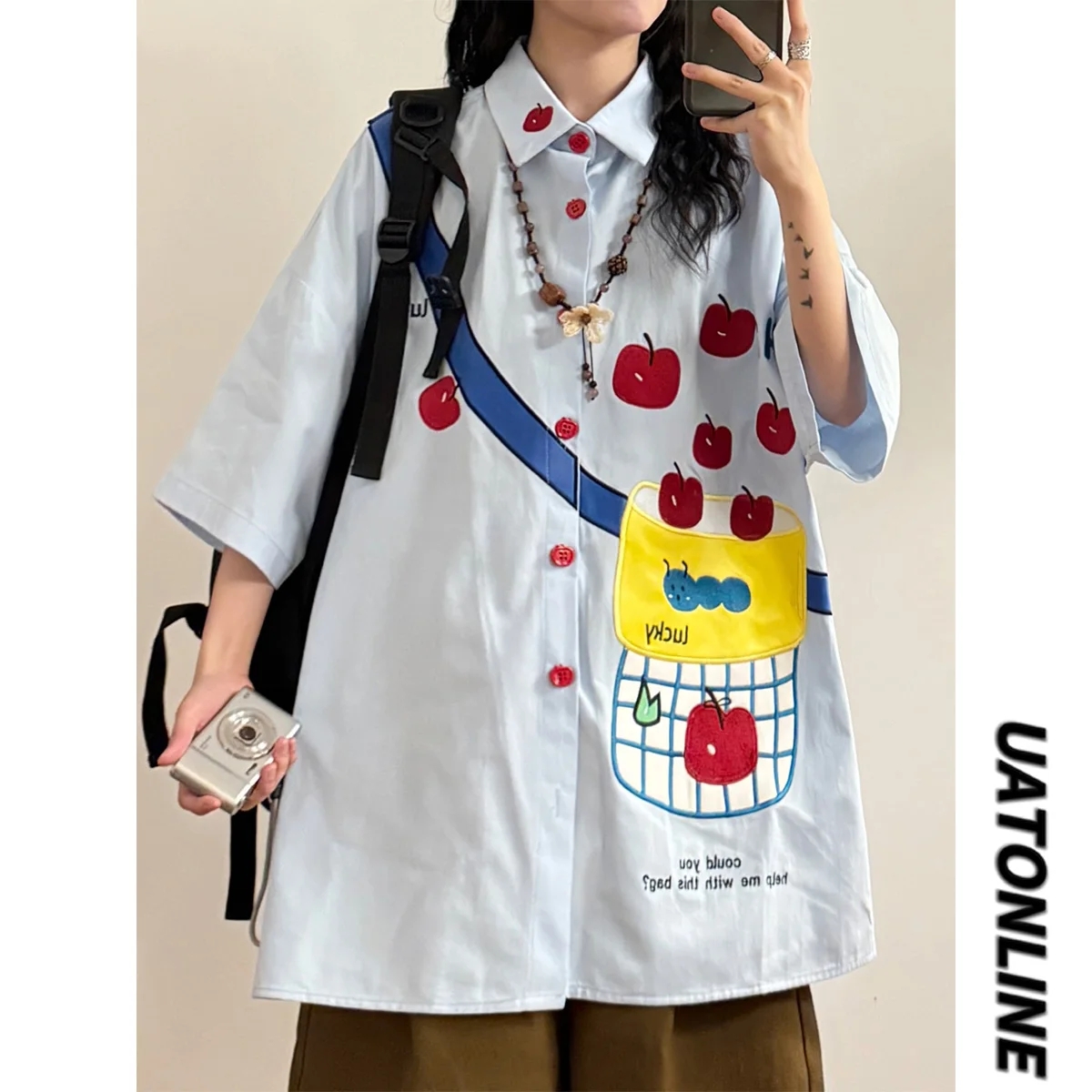 UATONLINE Summer Casual Loose Women's irt ort Sve Embroidery Cartoon Street Sle Regular Fit Collar Top
UATONLINE Summer Casual Loose Women's irt ort Sve Embroidery Cartoon Street Sle Regular Fit Collar Top