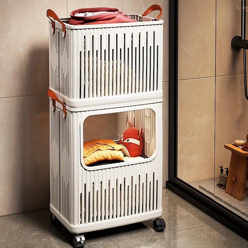 2-Tier Foldable Plastic Laundry Basket with Handle and Side Pockets - Space-Saving
2-Tier Foldable Plastic Laundry Basket with Handle and Side Pockets - Space-Saving