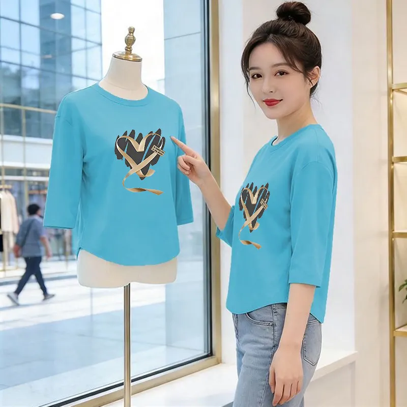 Fashionable round Neck Printed 7/8 Sleeve T-Shirt Women's Casual Bottoming Shirt Mom's Mid-aged Style Polyester Fiber Love Pa...
Fashionable round Neck Printed 7/8 Sleeve T-Shirt Women's Casual Bottoming Shirt Mom's Mid-aged Style Polyester Fiber Love Pa...