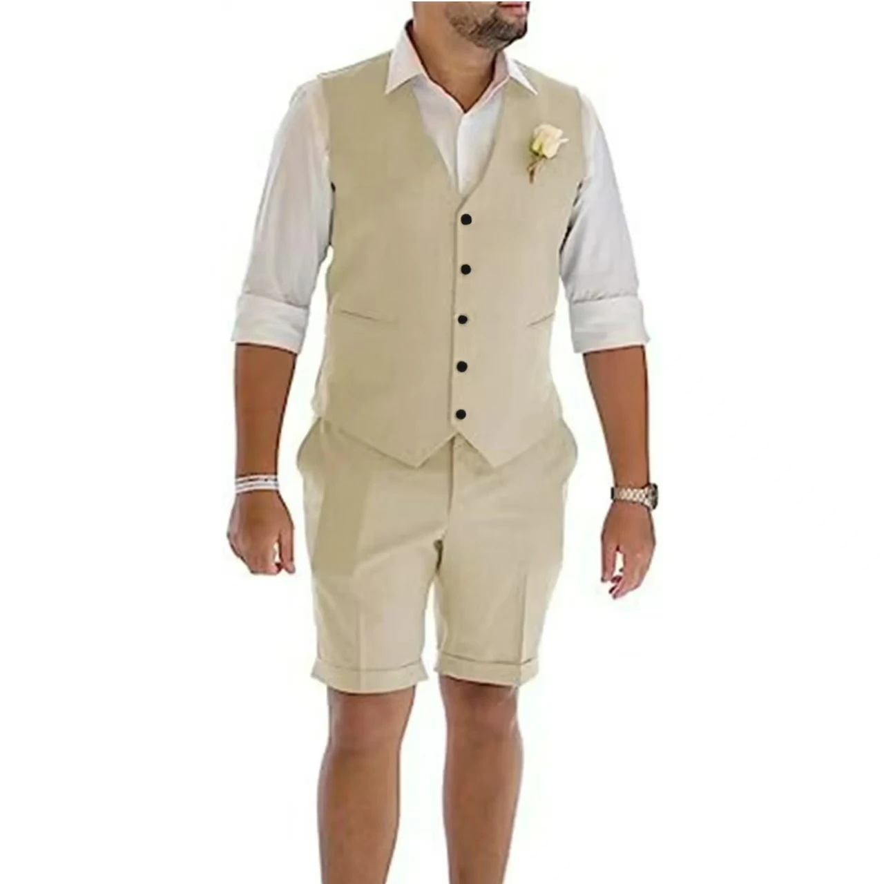 Casual Men's Linen Suit 2 Piece Vest and Short Pants Fashion Slim Fit Short Suits Prom Tuxedo For Summer Beach Wedding Party
Casual Men's Linen Suit 2 Piece Vest and Short Pants Fashion Slim Fit Short Suits Prom Tuxedo For Summer Beach Wedding Party