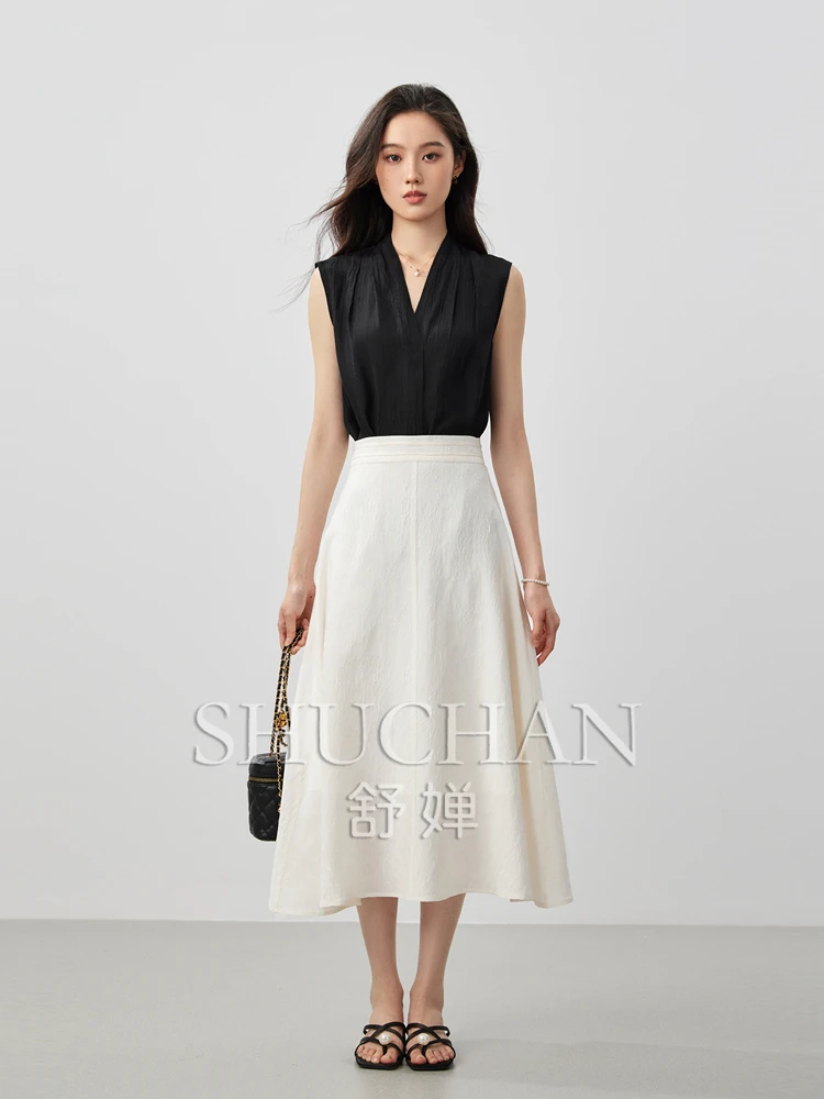 summer good quality, exquisite romantic and elegant, mulberry silk jacquard texture white moonlight crown pleated A-shaped skirt 
summer good quality, exquisite romantic and elegant, mulberry silk jacquard texture white moonlight crown pleated A-shaped skirt