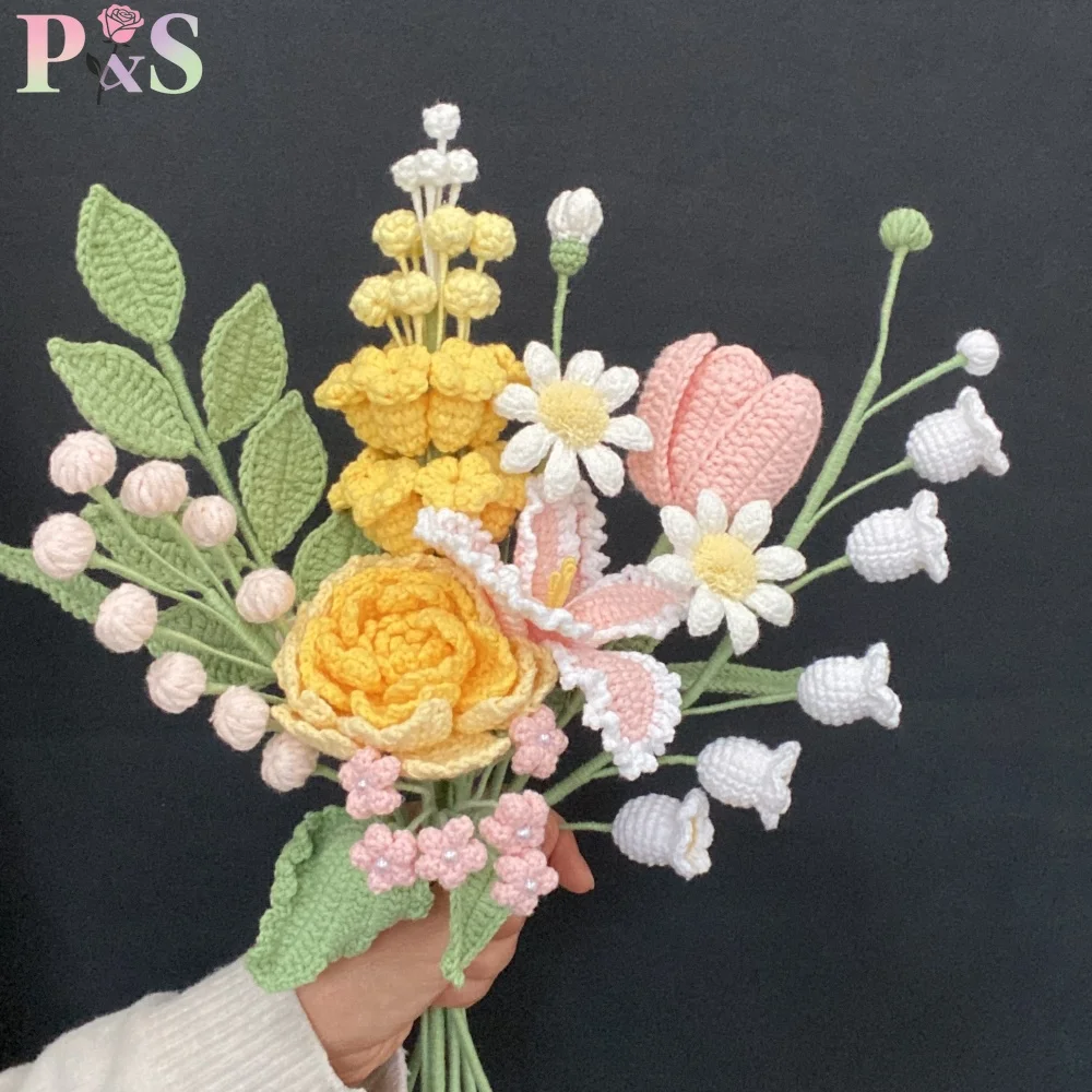 Crochet Flower Bouquet Handmade Peony Hyacinth Knitted Flowers Home Wedding Decoration Gifts for Birthday Artifical Flower
Crochet Flower Bouquet Handmade Peony Hyacinth Knitted Flowers Home Wedding Decoration Gifts for Birthday Artifical Flower