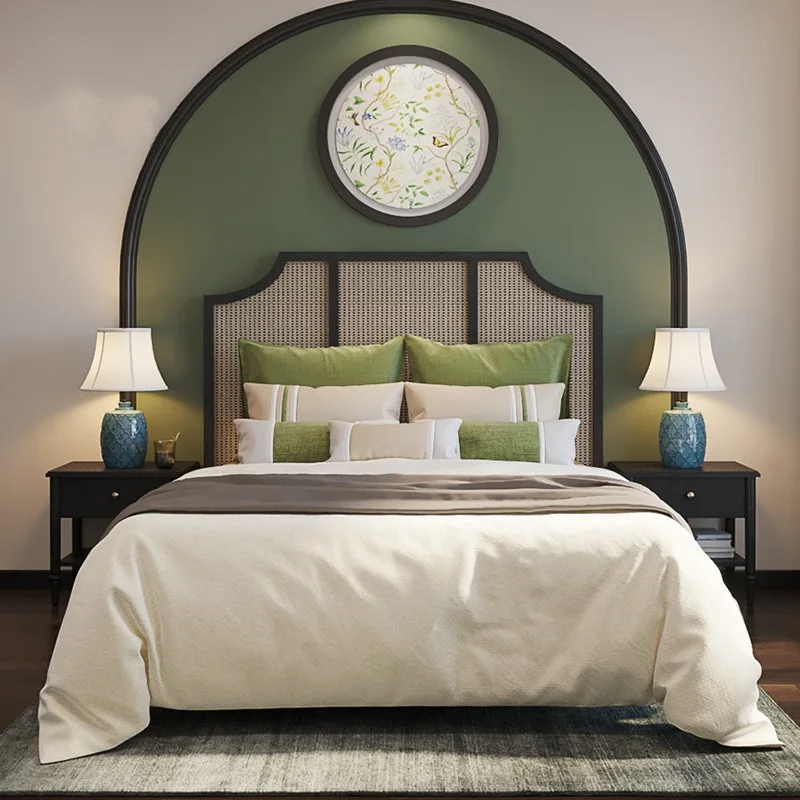 Solid wood oak black rattan bed bedroom double bed hand-carved border solid wood
Solid wood oak black rattan bed bedroom double bed hand-carved border solid wood