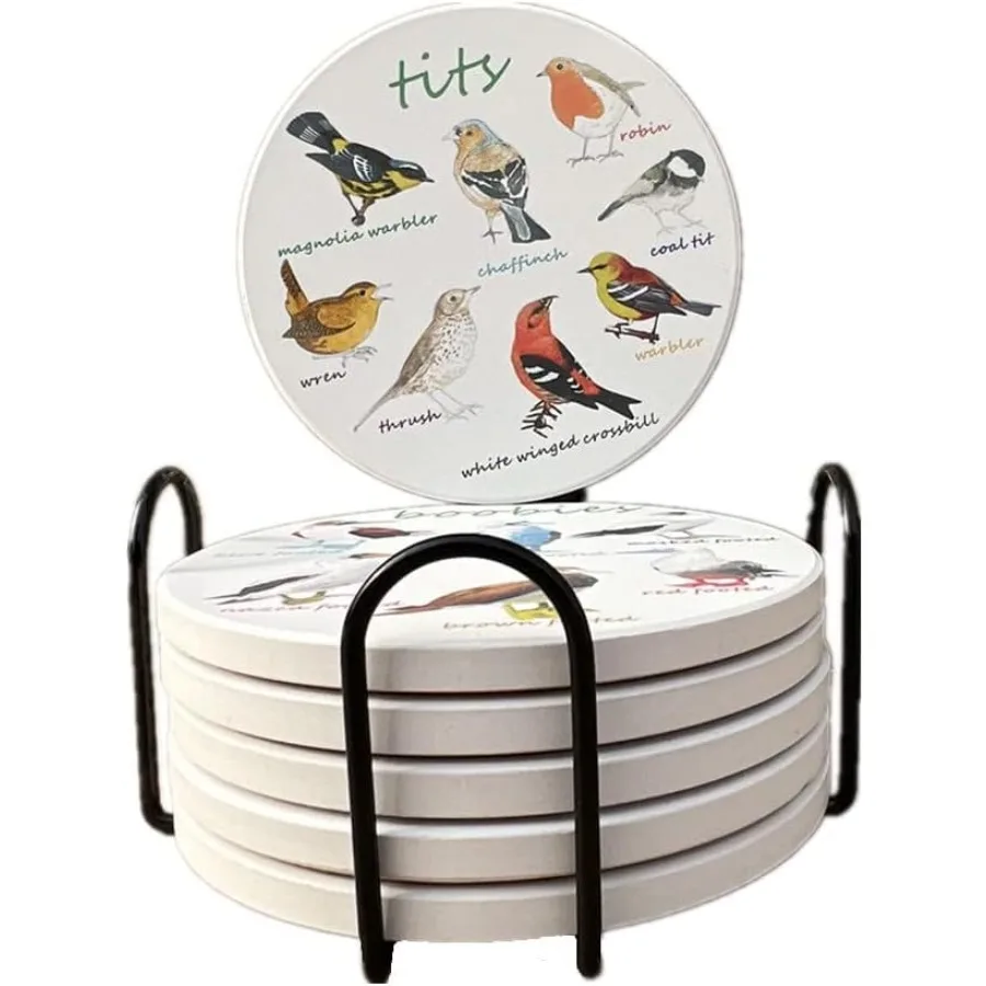 Bird Ceramic Coasters For Drinks with Holder And Cork Base, Set Of 6 All Kinds Of Birds Absorbent Coasters For Coffee Table
Bird Ceramic Coasters For Drinks with Holder And Cork Base, Set Of 6 All Kinds Of Birds Absorbent Coasters For Coffee Table