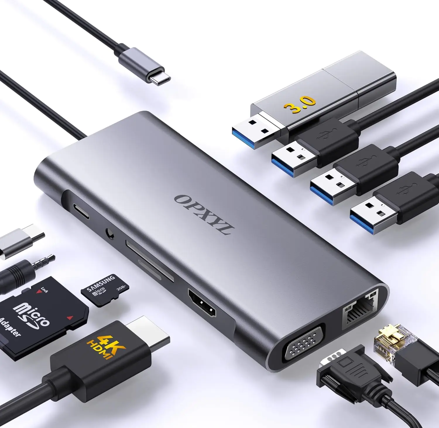 11-in-1 USB C Hub with 4K HDMI, VGA, PD Charging, Ethernet for MacBook, iPad, Windows Laptops
11-in-1 USB C Hub with 4K HDMI, VGA, PD Charging, Ethernet for MacBook, iPad, Windows Laptops