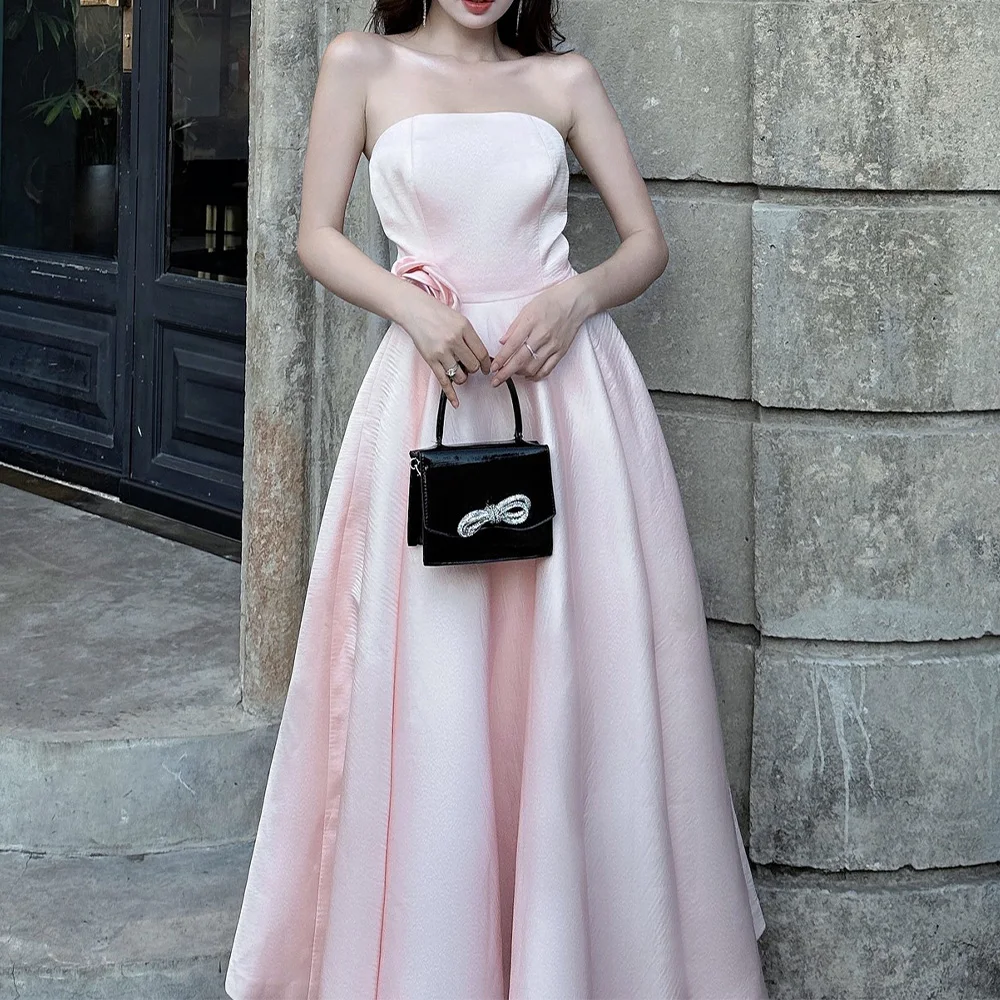 Pink Satin Prom Dress Midi A Line Strapless Tea Length Elegant Formal Party Gowns for Women 2024
Pink Satin Prom Dress Midi A Line Strapless Tea Length Elegant Formal Party Gowns for Women 2024