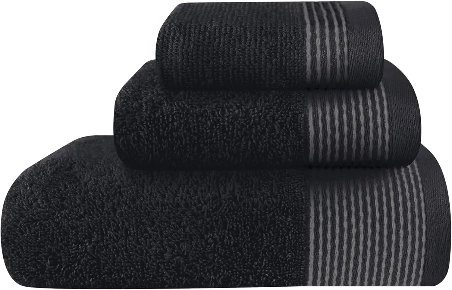 Ultra Soft 3 Pack Cotton Towel Set - Bath 28x55, Hand 16x24, Washcloth 12x12 - Compact & Lightweight - Black
Ultra Soft 3 Pack Cotton Towel Set - Bath 28x55, Hand 16x24, Washcloth 12x12 - Compact & Lightweight - Black