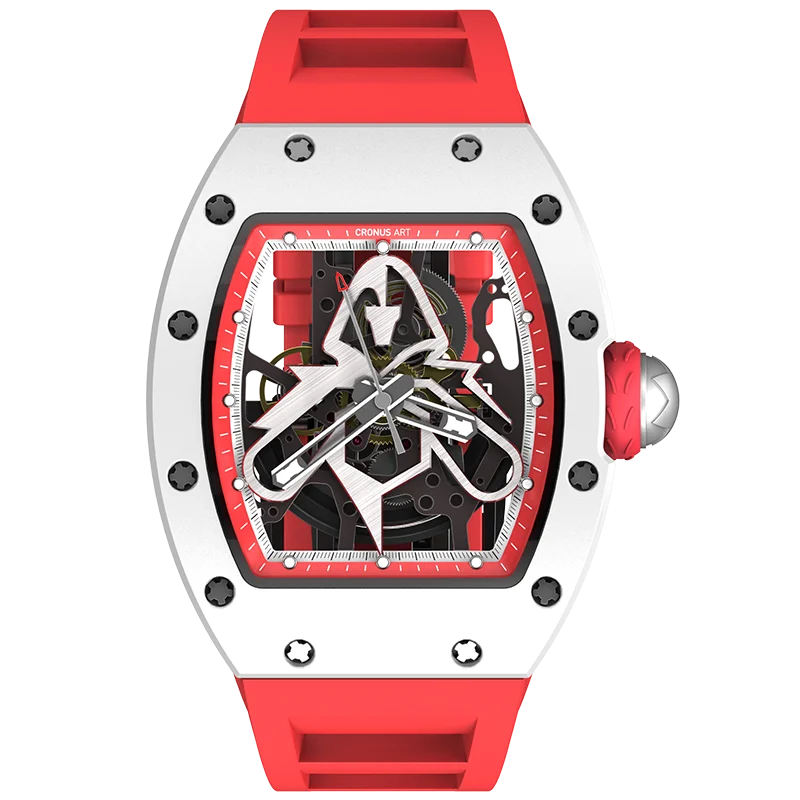 Minimalist Design Men's Mechanical Watch Carbon Fibre Case, Skeletonised Dial With Luminous Hands, Red Rubber Strap
Minimalist Design Men's Mechanical Watch Carbon Fibre Case, Skeletonised Dial With Luminous Hands, Red Rubber Strap